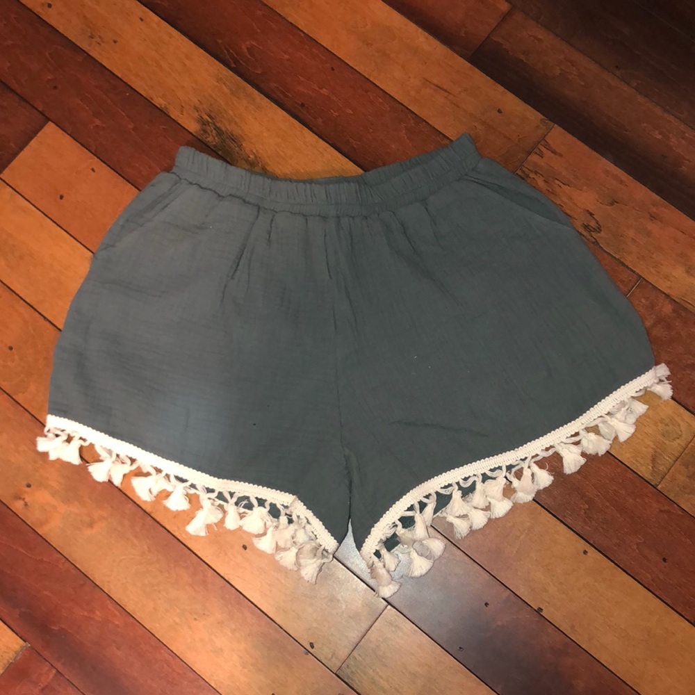 NWOT Green Shorts w/ Tassels